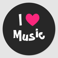 i love music sticker with the words i love music in white letters on a black background