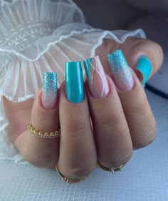 Aqua Nails, Prom Nails, Best Acrylic Nails, Long Acrylic Nails, Ombre Nails