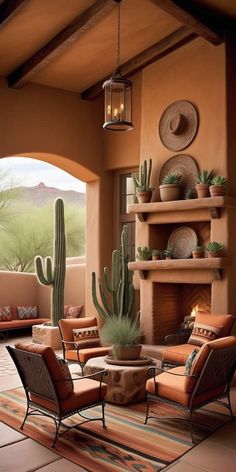 a living room filled with lots of furniture and a fire place next to a window