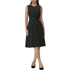 STYLE - Keep your look professional and stylish in this elegant dress from Hobemty, featuring a crew neck, sleeveless, zip up, with belt, pleated, flare hem and half lined. OUTFIT - Pair with high heels for a chic office look. Comfortable and versatile, this sleeveless dress perfect on its own or as a layer under a blazer. OCCASION - Focused on Ladies' Formal Wear - This dress can be a perfect addition to almost any outfit from formal to daily wear, great for work, meeting, office, businesses, w Elegant A-line Sleeveless Dress For Work, Elegant Black Sleeveless Workwear Dress, Elegant Sleeveless Midi Dress For Business, Knee-length Sleeveless Dress For Work, Meeting Office, Bohemian Floral Dress, Women Dresses Casual Summer, Solid Midi Dress, Wedding Casual