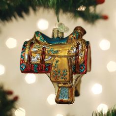 a christmas ornament hanging from a tree