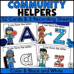 the community helpers booklet is shown with pictures of children's letters and numbers