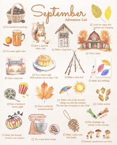 a poster with autumn items and the words,'october adventure list'on it