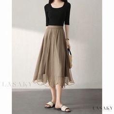 Lasaky - Chic Irregular Chiffon Midi Skirt with a Touch of Romance Chiffon Midi Skirt, Elegant Midi Skirt, Sleeveless Denim Dress, Long Bodycon Dress, Sleeveless Maxi Dress, Types Of Skirts, A Line Skirt, Long Skirt, A Line Skirts