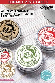 four different types of santa clauss on the label for some type of christmas product