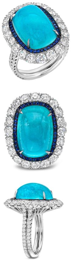 Paraiba tourmaline, sapphire and diamond ring Turquoise Diamond Rings, Gowns Vintage, Sapphire And Diamond Ring, Paraiba Tourmaline, Formal Gown, Fabulous Jewelry, I Love Jewelry