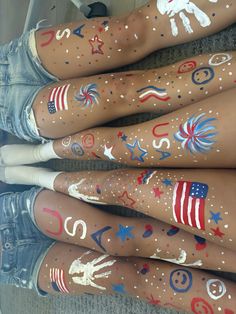 Party In The Usa Outfit Spirit Week, Football Game Body Painting, Usa Hoco Theme, Face Paint Fb Game, Football Game Leg Paint Ideas, Usa Day Spirit Week Outfit Face Paint, Usa Leg Paint Ideas, Usa Face Paint For Football Games, Usa School Spirit Day