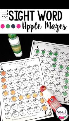 the sight word apple mazes are great for kids to practice their handwriting and writing skills