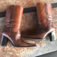 Antonio Melani - Cassidy - Copper Tool Beautiful Leather Boots Excellent Condition, Gently Worn Size 10m For The Dressed Up Cowgirl! Antonio Melani, Shoes Heels Boots, Leather Boots, Shoes Women Heels, Heeled Boots, Shoes Heels, Women Shoes, Boots, Heels