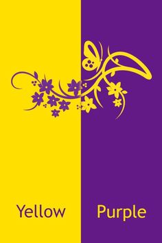 a yellow and purple background with flowers on the left, and an image of a butterfly on the right