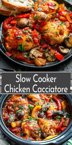 slow cooker chicken cacciatore with tomatoes and mushrooms