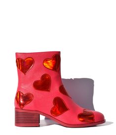 Pink Heart to Heart Ankle Boot – Unique Vintage Work Anniversary, Funky Shoes, Heart To Heart, Pink Boots, Block Heel Boots, Perfect Pink, Red Heels, Shoe Print, Classic Fashion