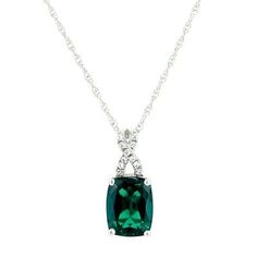 Lab Created Emerald & White Sapphire Pendant in Sterling Silver Silver Emerald Jewelry With Cushion Cut, Silver Cushion Cut Emerald Jewelry, Silver Cushion Cut May Birthstone Jewelry, Helzberg Diamonds, Lab Created Emerald, Sapphire Pendant, White Sapphire, Emerald, Sapphire