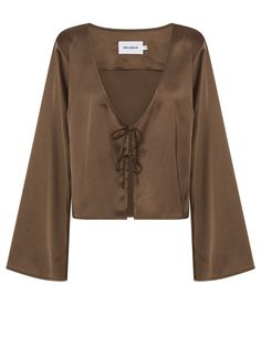 Solaqua | Celeste Blouse in Tobacco | The UNDONE Brown Blouse Outfit, Silk Top Outfit, Teacher Summer, The Undone, Open Sleeves, Brown Blouse, Open Sleeve, Fashion Wishlist, Blouse Outfit