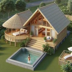 an artist's rendering of a house with a pool