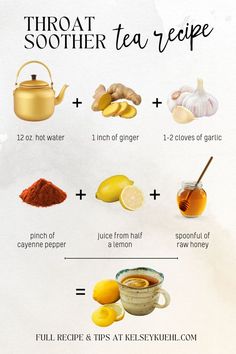 Herbal Throat Remedies, Garlic Honey Remedy Sore Throat, Honey Drink For Sore Throat, What To Drink For Sore Throat, Throat Healing Remedies, What Is Good For Sore Throat, Ginger Tea Recipe How To Make, Garlic Tea For Colds