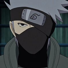 an anime character wearing a black and grey mask