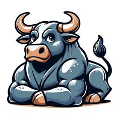 a cartoon bull sitting on the ground