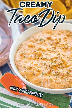 creamy taco dip recipe in a white bowl