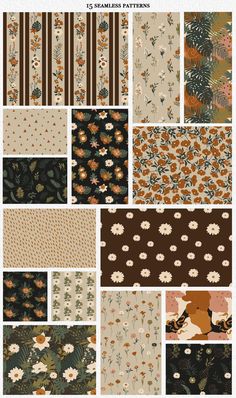 a bunch of different types of wallpapers with flowers and leaves on them, all in