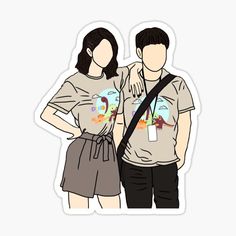 two people standing next to each other sticker