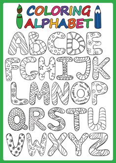 Colorable Children's Alphabet Wallpaper Mural Letter School, Childrens Alphabet, Doodle Alphabet, Abc Coloring, Alphabet Wall, Abc Book, Designer Wall, Alphabet Coloring, Doodle Lettering