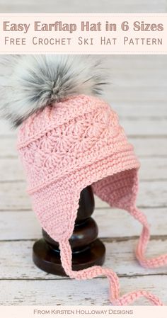 an easy crochet hat with a pom - pom is shown in pink