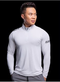 Slim Fit Long Sleeve Men’s Gym Workout Zipper T Shirt High Stretch Half-zip Training Top, Functional Breathable Half-zip Activewear, Technical Half-zip Workout Tops, Technical Half-zip Training Activewear, Technical Half-zip Tops For Workout, High Stretch Half-zip Sports Tops, Technical Stretch Half-zip Tops, Functional Half-zip Training Top, Athleisure Half-zip Training Top