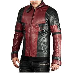 Deadpool Jacket Maroon and Black Leather - UJackets ($99) ❤ liked on Polyvore featuring outerwear, jackets, maroon leather jacket, leather jackets, marvel jackets, maroon jacket and genuine leather jackets Starlord Jacket, Deadpool Jacket, Ryan Reynolds Deadpool, Racer Jackets, Cotton Jacket Men, Cotton Jackets Women, Motorcycle Jacket Women, Womens Black Leather Jacket, Cafe Racer Jacket