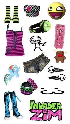 Scenecore Outfit Ideas, Scene Kid Clothes, Scene Outfits Aesthetic, Vibrant Clothes, Scene Character