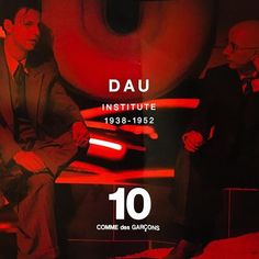 an advertisement for dau institute featuring two men in suits and one is sitting on a bench