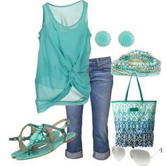 Choosing the Perfect Cruise Wear for Women - fmag.com Cute Summer Fashion, Pants Jewelry, Turquoise Purse, Top Accessories, Top Jean, Jean Capris, Summer Outfits For Teens, Turquoise Accents