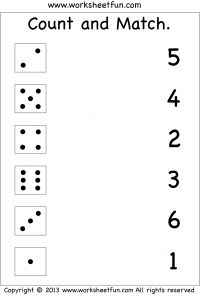 worksheet for counting the number five to 10 with four dices on it