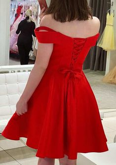 A-line Off Shoulder Sweetheart Short Mini Red Satin Homecoming Dress - Princessly Red Homecoming Dresses Short, Red Hoco Dress, Satin Hoco Dress, Red Hoco, Custom Made Prom Dress, Short Graduation Dresses, Homecoming Dress Short, Graduation Party Dresses, Mini Prom Dresses