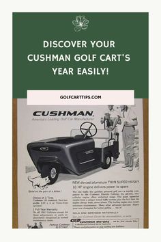 an advertisement for a car that is advertising the company's new vehicle, the cushman golf cart