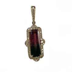 14K Yellow Gold 1 Rectangular Watermelon Tourmaline = 3.92ctw. 46 Round Diamonds = 0.35ctw. The pendant measures 34mm tall and 12mm wide. The chain is not included. Luxury Tourmaline Pendant Jewelry, Formal Hallmarked Tourmaline Jewelry, Elegant Tourmaline Pendant Jewelry, Rectangular Tourmaline Gemstone Jewelry, Fine Jewelry Tourmaline Pendant, The Chain, Watermelon Tourmaline, Store Hours, Diamond Pendant