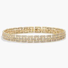 This stately bracelet features an intricate link design crafted from luxurious 14k yellow gold. Each link is beautifully set with delicate diamonds, giving this piece dramatic sparkle. Link Design, Blue Nile, Diamond Fashion, Link Bracelets, Fashion Bracelets, Design Crafts, Panther, Jewelry Bracelets, Sparkle