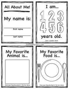 four printable cards with the words my favorite food is