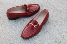 Burgundy Leather Crocodile/Alligator Classic Horsebit Loafers Dress Shoes on Storenvy Loafers Dress, Horsebit Loafers, Quality Leather Boots, Alligator Shoes, Pregnancy Shoes, Crocodile Shoes, Custom Design Shoes, Brand Collection, Gaming Clothes