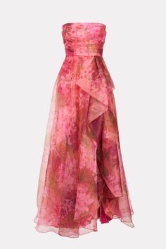 Fahreta Strapless Gown Watercolor Floral Print, Prom Dress Inspiration, Costume Intero, Ruffled Skirt, Strapless Gown, Grad Dresses, Feminine Beauty, Glam Dresses, Fashion Mode