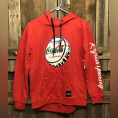 - True Fit - Coca-Cola Refresh Yourself Sweatshirt - Never Worn Red Letter Print Hoodie Top, Red Hooded Tops With Letter Print, Red Hooded Top With Letter Print, Red Cotton Hoodie Top, Red Hooded Top With Graphic Print, Casual Red Hooded Top, Dark Blue Sweatshirt, Coca Cola Shirt, Nike Neon