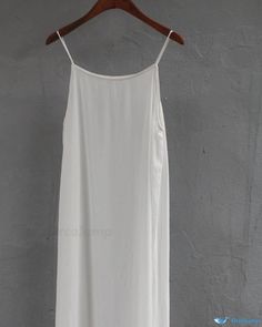 OrcaJump - Premium Hangzhou Cotton Slip Dress: Luxuriously Soft, Stretchable, and Sleeveless - Aesthetic Loose Fit White Camisole Slip Dress For Summer, Summer Sleeveless Spaghetti Strap Dress, White Sleeveless Slip Dress For Beach, White Sleeveless Beach Slip Dress, White Halter Neck Slip Dress For Summer, White Tank Dress For Summer, Cotton Slip Dress, Cotton Slip, Spaghetti Strap Top