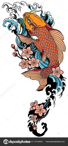 Japanese Background Tattoo, Japanese Koi Fish Tattoo Design, Japanese Tattoo Koi, Koi Fish Drawing Tattoo, Japanese Water Tattoo, Dragon Koi Tattoo Design, Japanese Fish Tattoo, Koi Fish Tattoo Design