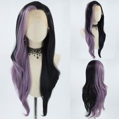 PRICES MAY VARY. Material: High-quality heat-safe synthetic fiber, you can use heat tools up to 170c degrees to straighten it. Wig Cap: Average circumference is 22.5 Inches with 2 adjustable straps and 4 combs inside sewn in for a more secure fit, you can adjust it to fit your size Lace Front: 13*3 inches of parting space across the entire lace front, giving you a free choice of parting, on a soft invisible Swiss lace front. Hairline: Natural contoured hairline with a small widow's peak. Wig Photos: All our wigs are photographed by myself. We strive to show all possible angles of our products because we understand how important it is for customers to receive wigs that match the photos. ZHYWIGS is a company that specialized in designing and making high-quality Synthetic Lace Front wigs for Goth Hairstyles Long, Gothic Hairstyles Long, Split Hair Color Ideas, Vtuber Inspiration, Pelo Anime, Cosplay Cosplay