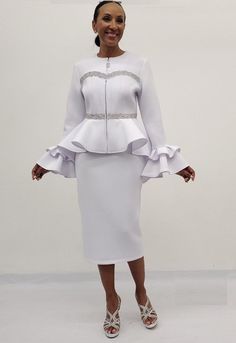 Serafina 4212 White scuba skirt suit First Lady Church Suits, Cogic Fashion, Fall Knits, Suit Colors, Church Suits And Hats, Ladies Dress Hats, Scuba Skirt, Knit Suits, Church Clothes