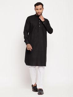 vastramay mens black and white cotton blend pathani suit with white pant set Black Cotton Long Sleeve Kurta, Formal Black Cotton Kurta, Cotton Kurta For Work With Long Sleeves, Classic Cotton Kurta For Semi-formal Occasions, Classic Fitted Cotton Kurta, Formal Cotton Long Sleeve Set, Formal Long Sleeve Cotton Set, Casual Cotton Kurta For Winter, Classic Cotton Long Sleeve Kurta