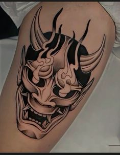 Japanese Ogre Tattoo, Hannya Forearm Tattoo, Omni Mask Tattoo, Demon Head Tattoo, Dark Japanese Tattoo, Japanese Hannya Mask Tattoo Design, Japanese Fire Tattoo, Japanese Horror Tattoo, Hannya Mask Art