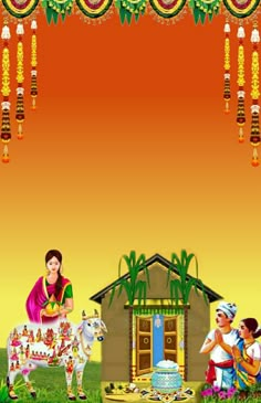 an image of a man and woman in front of a house with decorations on it