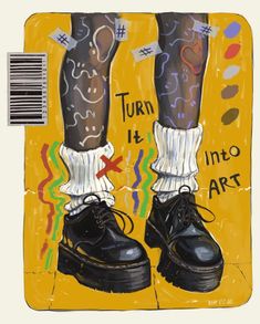 a painting of two legs with tattoos on them