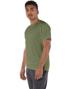 100% cotton; Ash is 99% cotton, 1% polyester; Light Steel is 90% cotton, 10% polyester; Charcoal Heather is 60% cotton, 40% polyester; double-needle sleeves and bottom hem; C logo on left sleeve; shoulder-to-shoulder neck tape; tag-free neck label Basic Green Cotton T-shirt, Green Crew Neck Cotton Shirt, Green Cotton Crew Neck Shirt, Green Cotton Crew Neck T-shirt, Khaki Cotton Short Sleeve T-shirt, Green Relaxed Fit Cotton T-shirt, Relaxed Fit Khaki Cotton T-shirt, Fresh Olives, C Logo